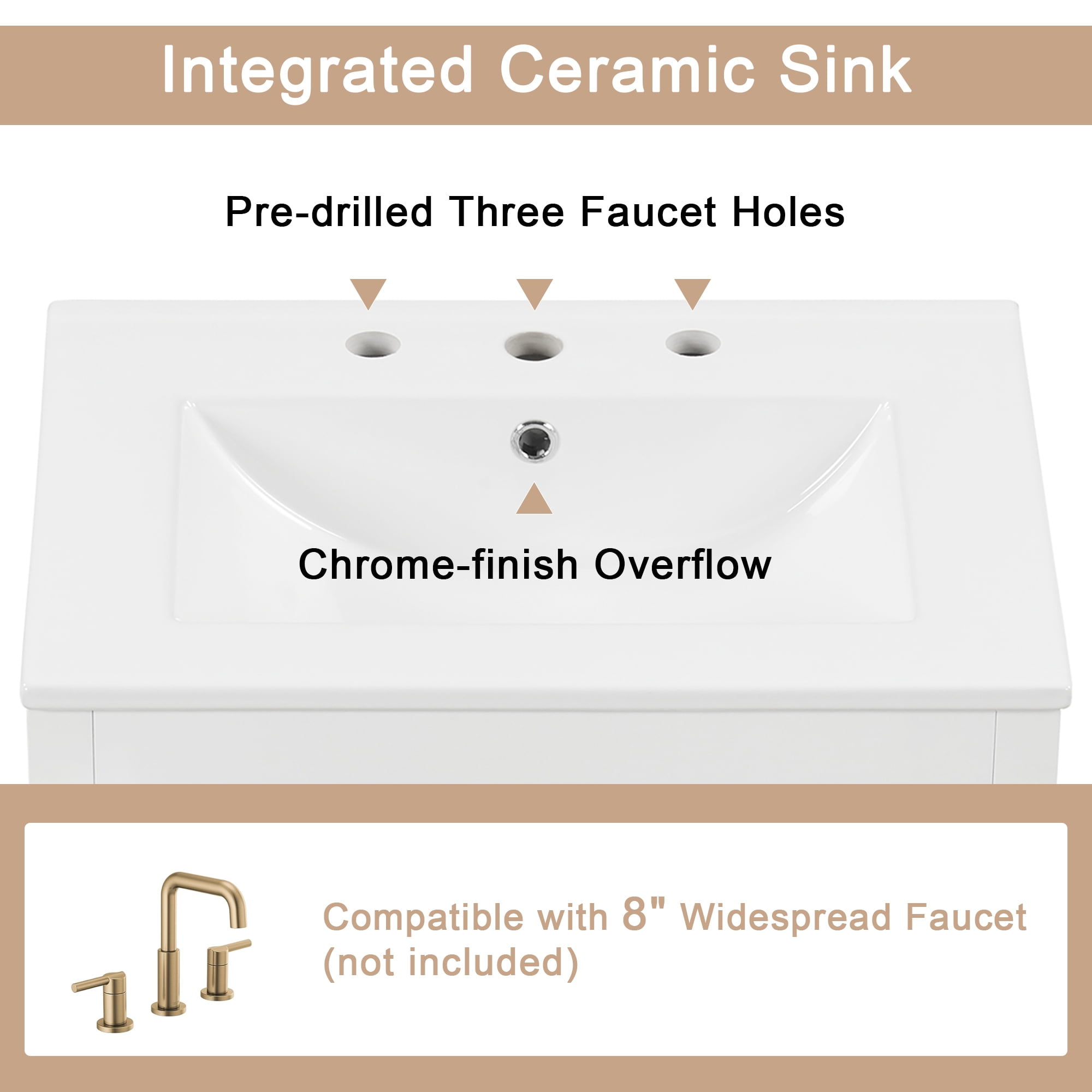 Euroco 24" Bathroom Vanity with 1 Sink,Two Drawers and Door, Adjustable Shelf