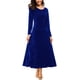 thumbnail image 1 of Vestido largo elástico de terciopelo fruncido de manga larga elegante para mujer Adepaton WRMH-233-14, 1 of 5