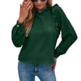 thumbnail image 1 of Blusa holgada de manga larga con volantes en color verde para mujer, con abertura en la espalda y talle L, 1 of 6
