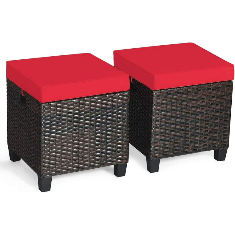 2 Pieces Outdoor Patio Ottoman All Weather Rattan Wicker Ottoman