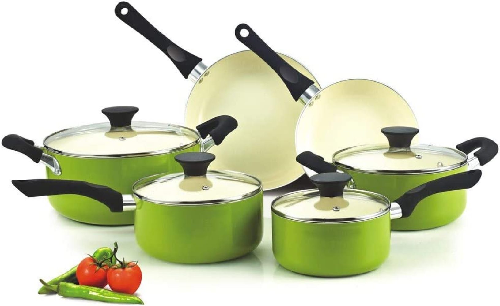 LAKeyen 10Piece Nonstick Ceramic Coating Cookware Set Green