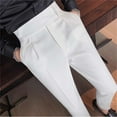 thumbnail image 5 of Men's Casual Pants Men's Slim Fit Small Feet High Waist Business Solid Color Casual Suit Pants White 34, 5 of 8