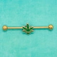 thumbnail image 4 of Pierce2GO Gold Stainless Steel Marijuana 14G Industrial Barbell Ear Piercing (Green), 4 of 5