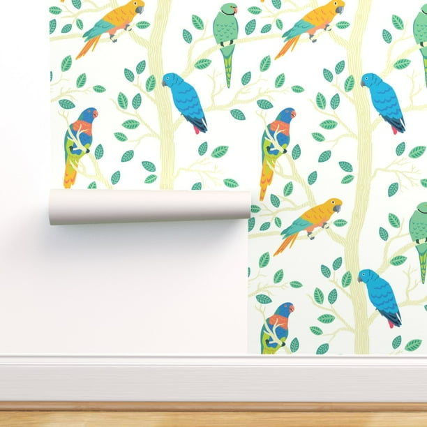 Removable WaterActivated Wallpaper Colorful Birds Tropical Tree Nature
