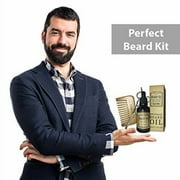 Beard Grooming Kit for Men - Organic Beard Growth - Professional Barber Beard Trimming Set - Beard Brush Beard Oil Wooden Comb Sharp Stainless Steel Scissors - Scented Beard Gift for Him