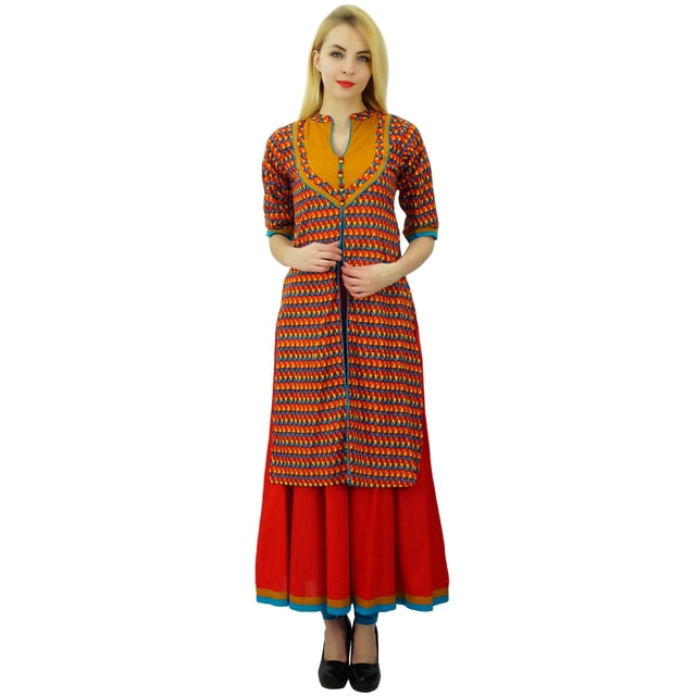 Phagun Kurta Ethnique pour Femmes en Coton, Kurti à Imprimé Géométrique, Robe Décontractée de Designer