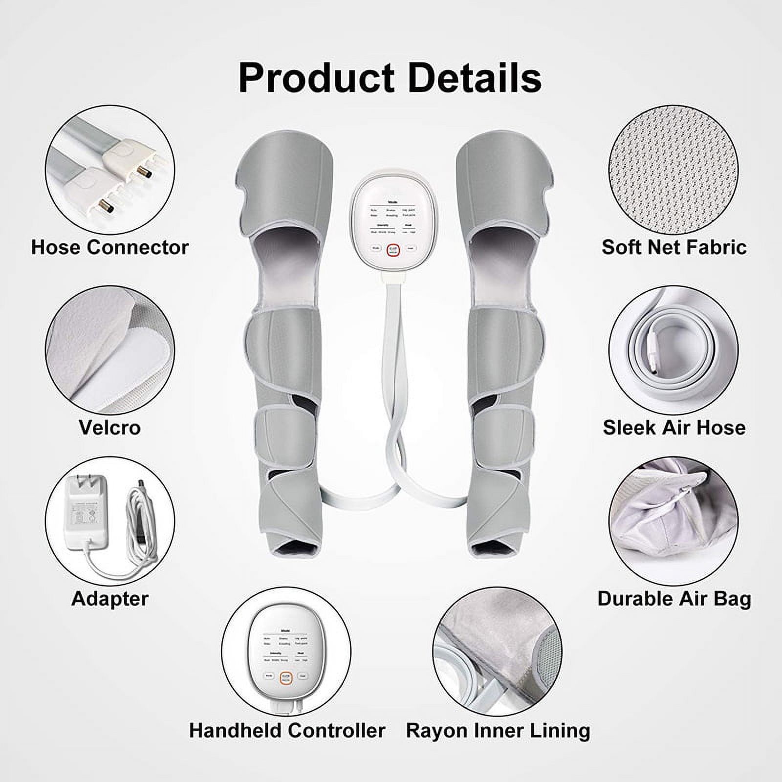 Electric Air Compression Leg Massager Pneumatic Foot and Calf Heated Air Wraps Handheld Controller Muscle Relax Pain Relief