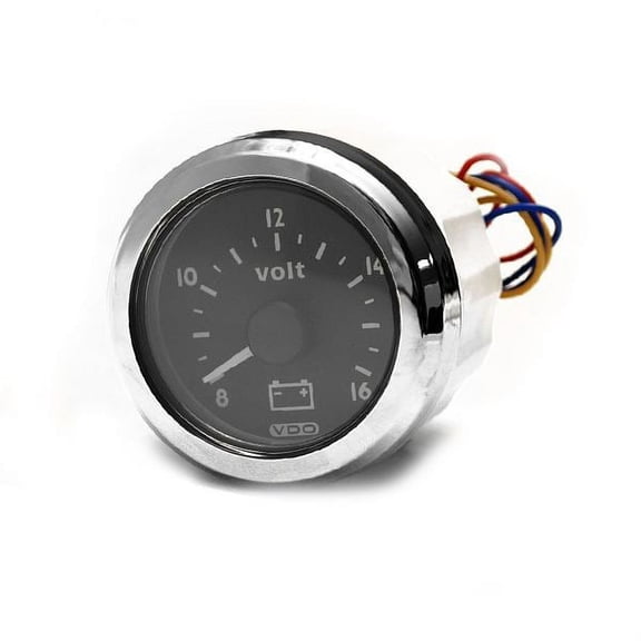 VDO Boat Volt Gauge 79-879921K21 | 2 1/8 Inch Silver Black