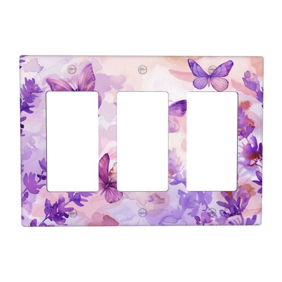 Butterfly Lavender Switch Cover Decorative Wall Plate 3-Gang Standard Size