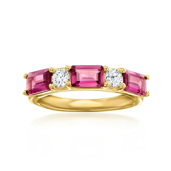 Ross-Simons 1.80 ct. t.w. Rhodolite Garnet and .31 ct. t.w. Lab-Grown Diamond Ring in 18kt Gold Over Sterling, Women's, Adult