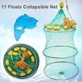 thumbnail image 1 of 11 Floats Collapsible Floating Keeper Net 3 Tiers Practical Durable Basket Floating Fish Mesh Net Fish Basket Traps Cage Fishing Poly Creel Draw Cord Closure, 1 of 8