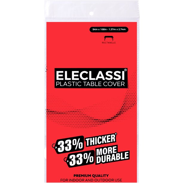 Paquete de 6 manteles de plástico desechables de primera calidad, color rojo, 54 x 108 pulgadas, manteles de plástico para fiestas, mantel desechable para mesa rectangular de hasta 8 pies, mantel rect