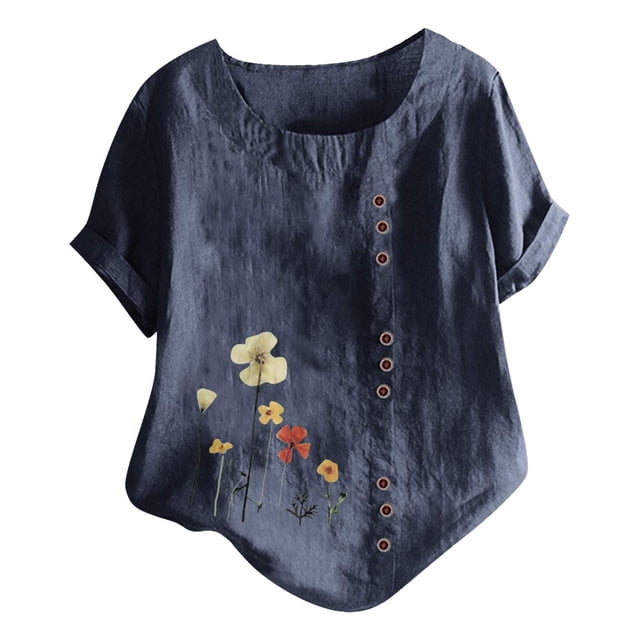 EQWLJWE Chemises pour Femmes Liquidation T-Shirts pour Femmes Manches Courtes Décontractées Col Rond Imprimé Ample Tunique Chemise Blouse Hauts
