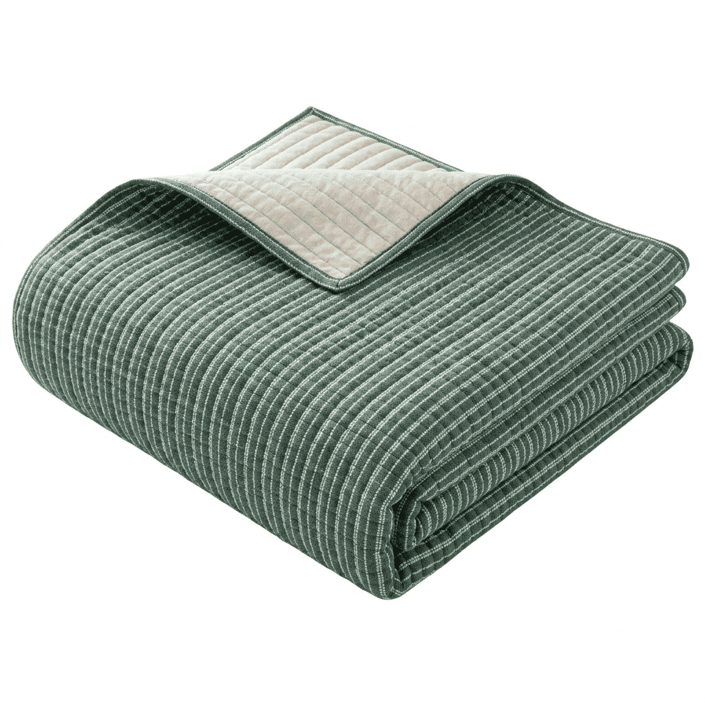 Mainstays Jersey Quilt Bedding Green Striped Cotton, Polyester Jersey Knitted Weave, King - Reversible, Breathable