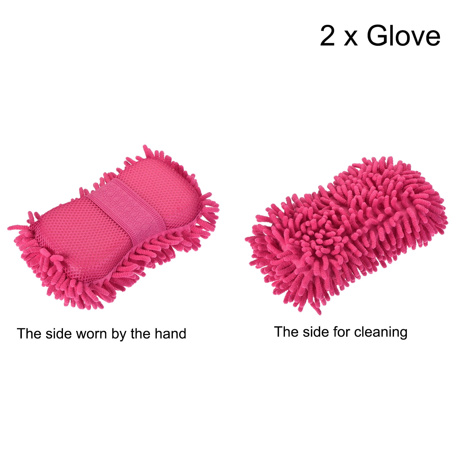 Unique Bargains Chenille Wash Gloves Microfiber Washing Sponge Mitten Dry Duster Pink