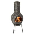 thumbnail image 1 of Outdoor Stoney Grey Clay Chimenea Scribbled Design Fire Pit with Metal Stand, 1 of 1