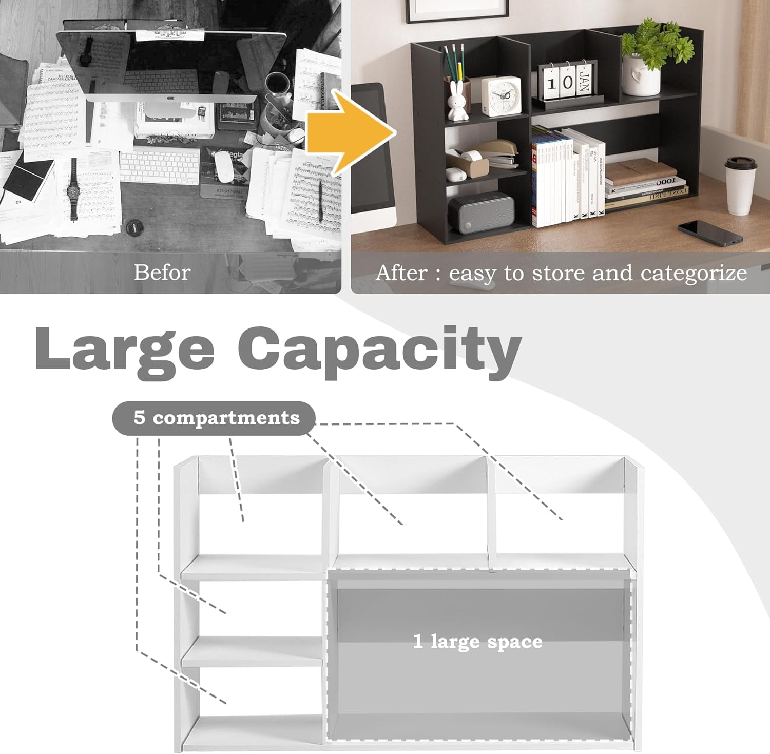 Jerry & Maggie - Desk Organizer 2-Tier WPC Curved Shelf Cosmetic Rack Office Home Bathroom Storage - Free Standing Shelving
