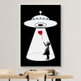 thumbnail image 3 of wall26 Canvas Print Wall Art Banksy Girl Alien UFO Abduction Silhouette Kids Sci-Fi &amp; Fantasy Digital Art Pop Art Decorative Scenic Funny Black and White for Living Room, Bedroom, Office - 32&quo, 3 of 5