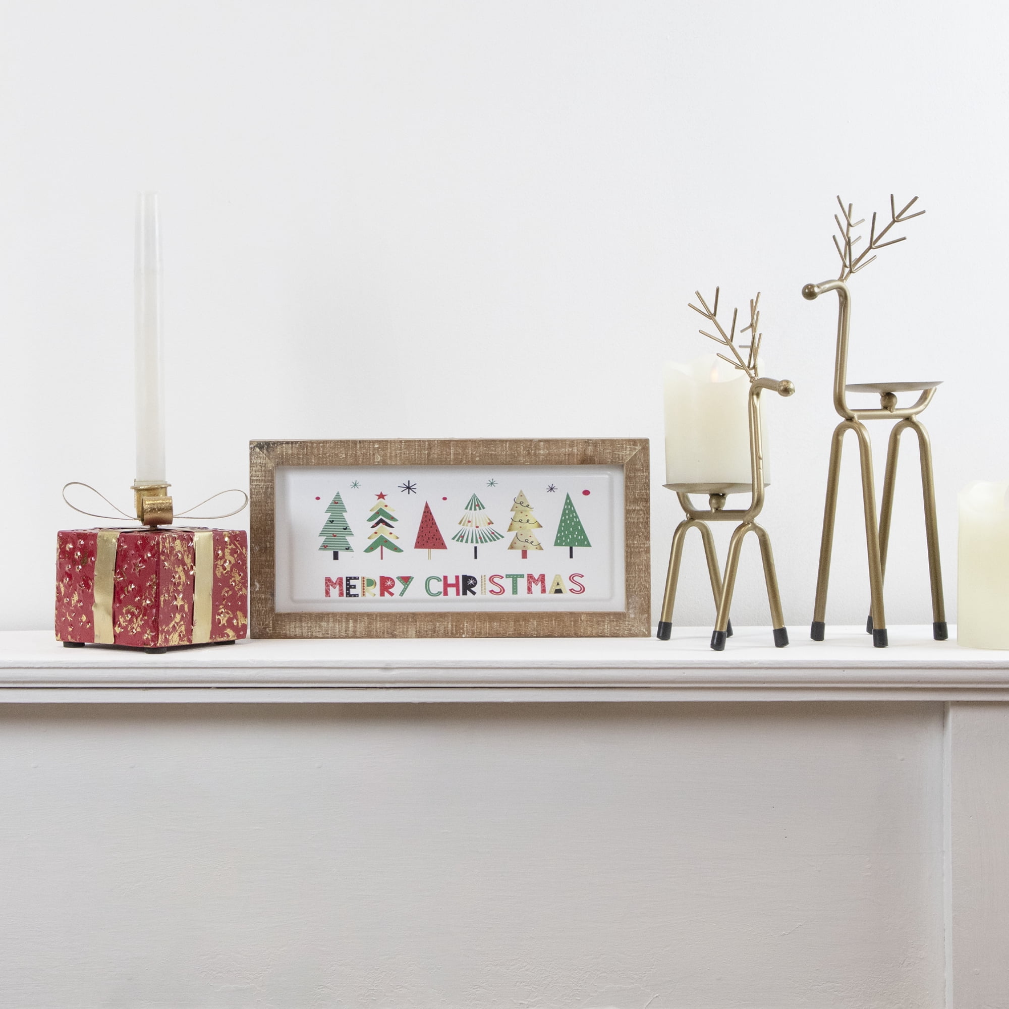Northlight 11.75" Framed Merry Christmas Trees Metal Wall Sign