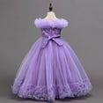 thumbnail image 6 of VNKIDY Girls Kids Off The Shoulder Feather Trim Long Ball Gown Dress With 3D Floral Applique Tulle Skirt For Birthday Party Wedding Flower Girl Cozy Dress, 6 of 9