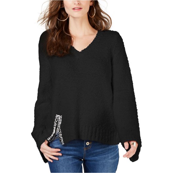 INC suéter adornado para mujer, negro, extragrande