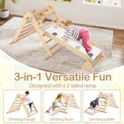Spaco 3-in-1 Pikler Triangle Climbing Set Kids Foldable Montessori Toys with Ramp, Natural