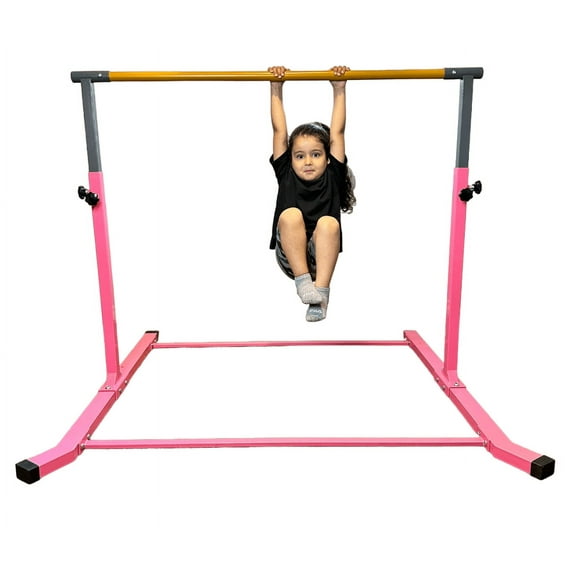 Iron Bar Gymnastics Bar Height Adjustable Kip Bar 3 FT - 5 FT Ages 3-14 Beginner and Advanced Kids Gymnastic Training Equipment (Pink)