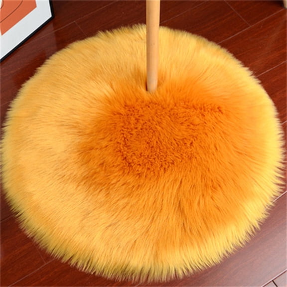 FUDAKUNA Fluffy Gold Yellow Shaggy Area Rugs Round 19"x19" Soft Plush Faux Sheepskin Small Mat for Bedroom Living Room Kids Room Nursery