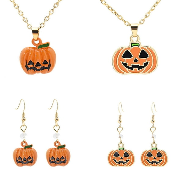 IBASETOY 1 Set Cute  Earrings Pumpkin Necklace Orange Alloy for Women