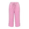 thumbnail image 6 of Summer 3/4 Capris for Women Straighte Leg Loose Capri Pants Elastic Waist Cropped Striped Palazzo Trousers with Pocket Pink 2XL, 6 of 6