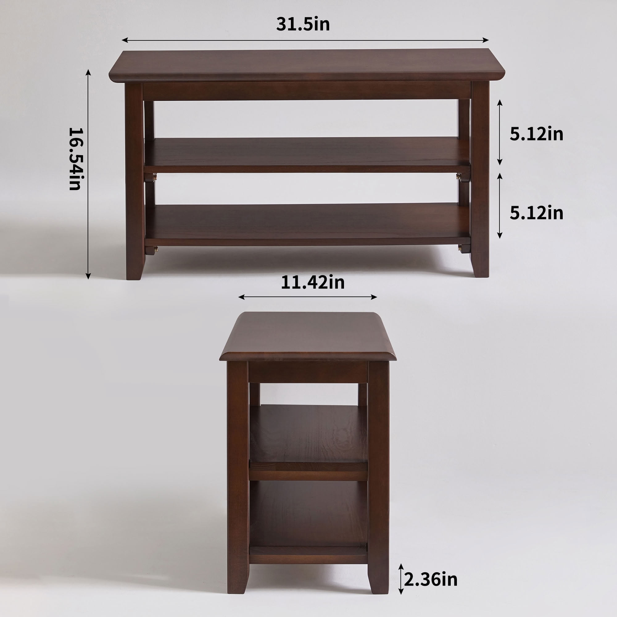 MAYEERTY 2-Tier Solid Wood Shoe Bench, Freestanding Entryway Shoe Rack Bench with Open Storage Shelves, for Hallway Mudroom Bedroom Small Spaces