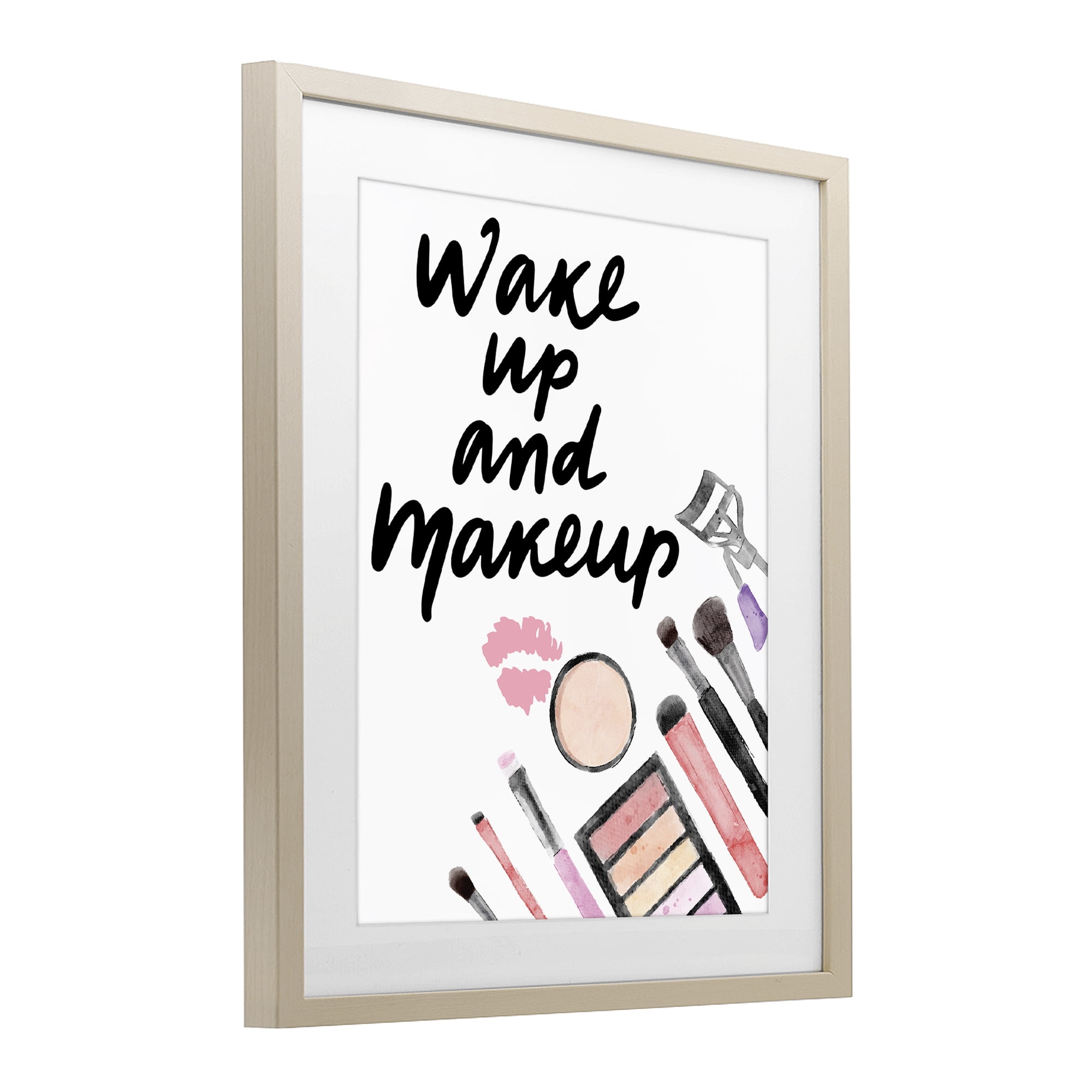 Stupell Industries Wake Up & Makeup Birch Framed Print Under Glass, design by Jesse Keith