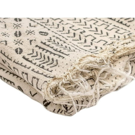 

The Bead Chest White Bogolan Mali Mud Cloth Authentic and Handmade in West Africa Use for Home Decor Throw Blanket or Upholstery