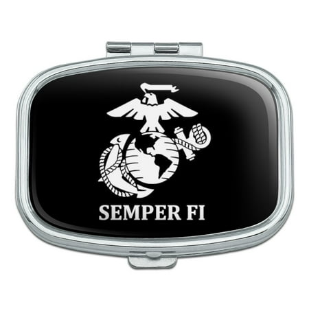 Jewel Jewelry Gift Trinket Box - Marine Corps USMC Semper Fi Black White Logo Officially Licensed Rectangle Pill Case Trinket Gift Box
