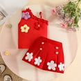 thumbnail image 2 of XZNPDUCQ Toddler Baby Girl Smocked Outfit Ruffle Halter Shirt Flared Pants Set Toddler Bell Bottom Outfit Summer Clothes Playwear Beach Outfits 2-3 Years,Red, 2 of 8