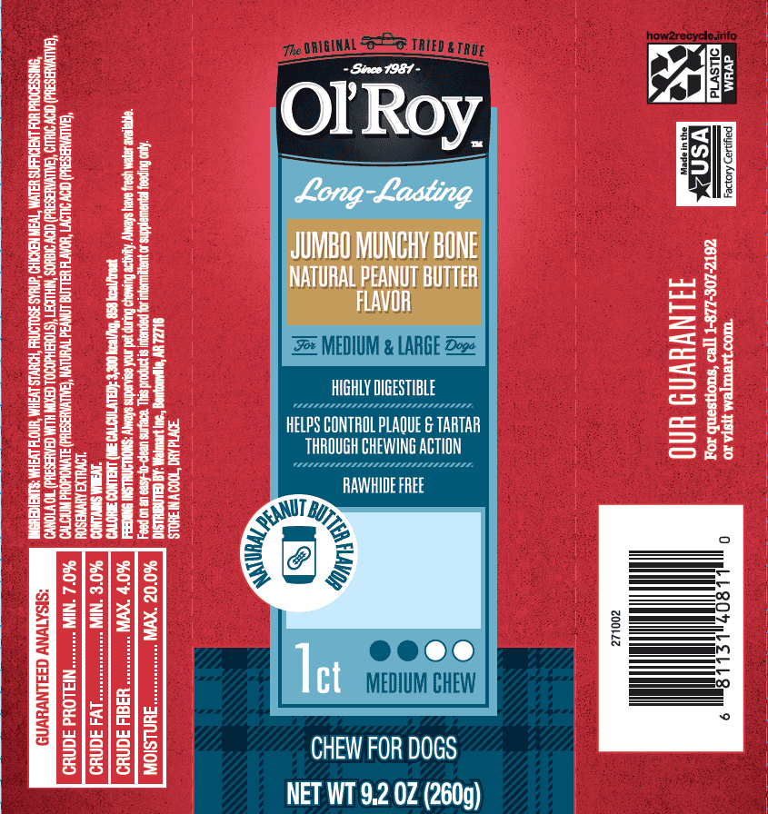 Buy Ol Roy LongLasting Jumbo Munchy Bone, Peanut Butter, 9.2 oz Online