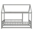 thumbnail image 2 of Twin Size Floor Bed with House Roof Frame, Wooden Montessori Bed Frame with Fence Guardrails, Twin House Platform Bed for Children Girls and Boys, No Bed Slats, Gray, 2 of 7
