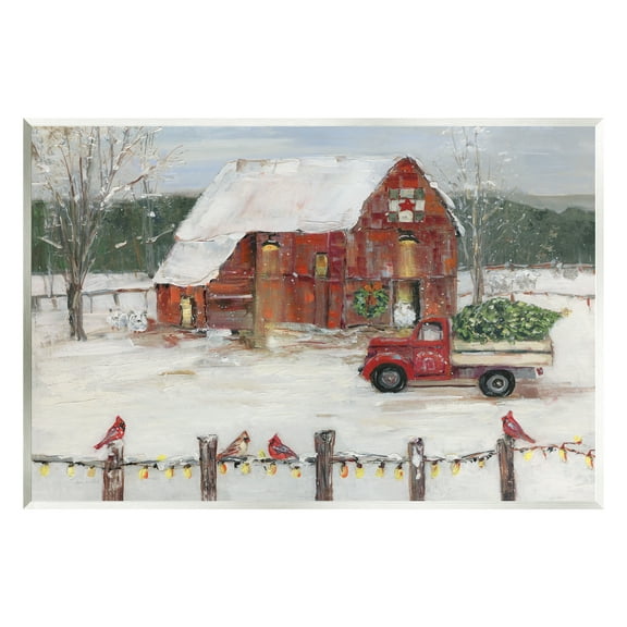 Stupell Industries Holiday Barn Winter Scene Holiday Painting Unframed Art Print Wall Art