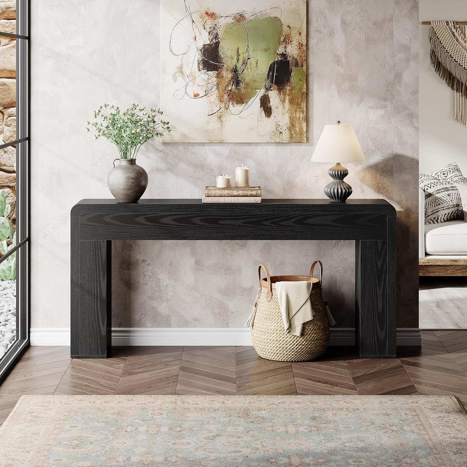 Tribesigns 70.9-Inch Extra Long Console Table, Wooden Sofa Table, Farmhouse Entryway Console for Living Room, Entryway (Black)