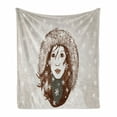 thumbnail image 1 of Winter Soft Flannel Fleece Blanket, Woman in Coat and Hoody Scarf and Snowflakes Christmas Portrait Noel Graphic, Cozy Plush for Indoor and Outdoor Use, 50" x 70", Redwood and Beige, by Ambesonne, 1 of 5