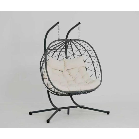 2 Persons Egg Chair with Stand Indoor Outdoor Swing Chair Patio Wicker Hanging Egg Chair Hanging Basket Chair with Stand for Bedroom Living Room Balcony