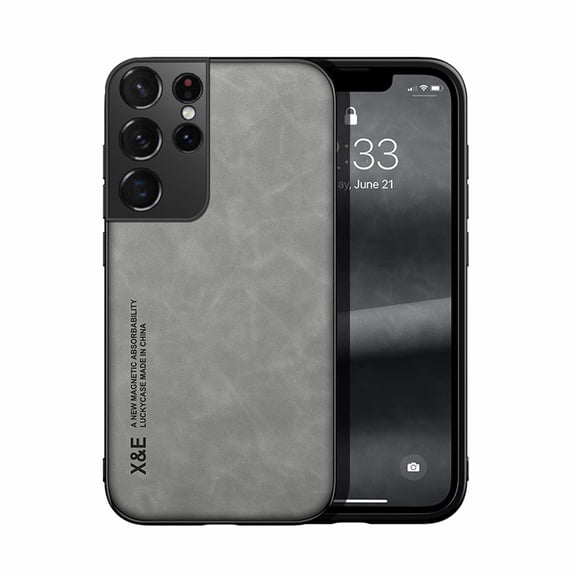 Decase Phone Cover for Samsung Galaxy S21 Ultra,PU Leather Soft TPU Bumper Case,Shockproof Anti-Slip Anti-Scratch Cover,Compatible with Car Mount,Slim Case for Samsung Galaxy S21 Ultra,Lightgray