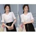 thumbnail image 3 of Chiffon Short Sleeves Women Shirt Summer Simple Top Versatile Loose V-Neck, 3 of 10