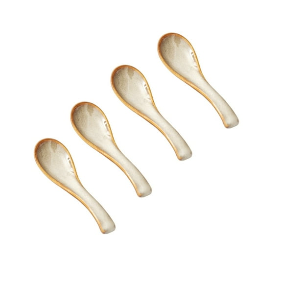 ABPETE 4 Pieces Asian Ceramic Soup Spoons Set Long Handle Chinese Spoons Retro Blue Japanese Ramen Bowl Soup Spoon Suitable for Gravy, Cake, Oatmeal, Dumplings