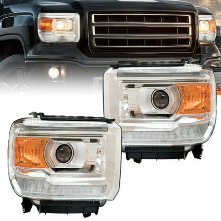 Headlights for 2014-2018 GMC Sierra 1500 & 2015-2019 2500HD 3500HD Plug and Play Bright LED DRL Projector Headlights Assembly Waterproof Replacement Headlamps