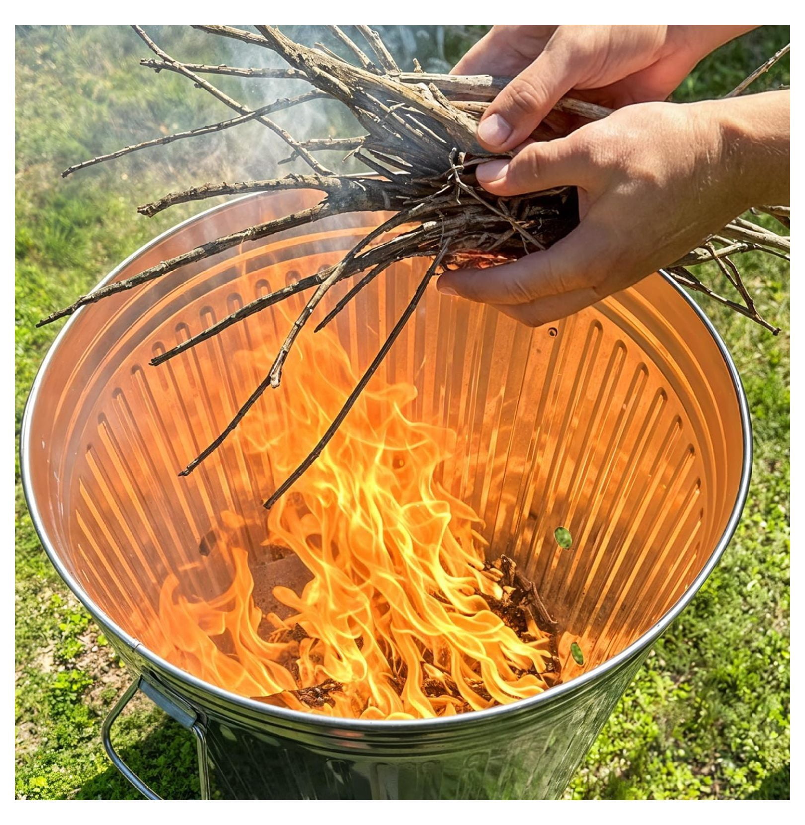 Incinerator Burn for Outside for Burning Trash Leaf - Metal Burn Can Cage Bin Container - Fire Can Paper Burner Outdoor, Lid and Ventilation Holes, Galvanized Steel, 20 Gallon