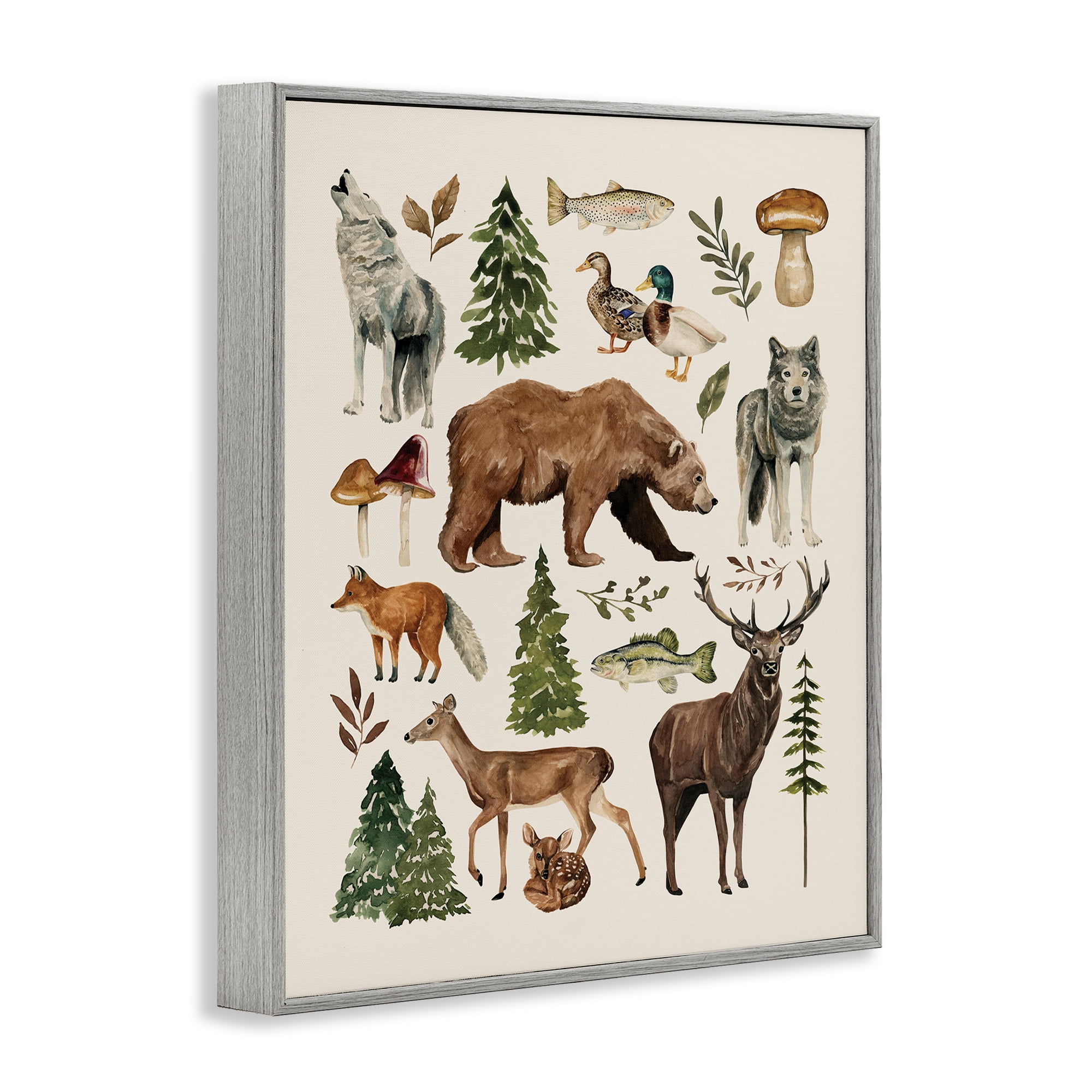 Stupell Industries The Wild Wood Animals Gray Framed Giclee Art, design by Bethany Sandoval