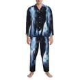 thumbnail image 3 of Honeii Night Scene of Wolves Pattern Mens Pajamas Set,2pcs Men's Lounge Long Sleeve Sleep Shirt and Pajama Bottoms Sleepwear Set,Mens Pjs Sets-Medium, 3 of 7
