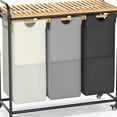 thumbnail image 7 of Bamboohomie 3 Compartment Laundry Hamper with Wheels, Rolling Laundry Basket 3 Section Sorter, Black Beige Gray, 7 of 7