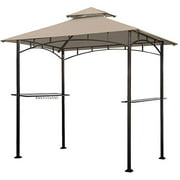 Eurmax USA 5x8 Grill Gazebo Shelter for Patio and Outdoor Backyard BBQ's, Double Tier Soft Top Canopy and Steel Frame with Bar Counters, Bonus LED Light X2(Beige)